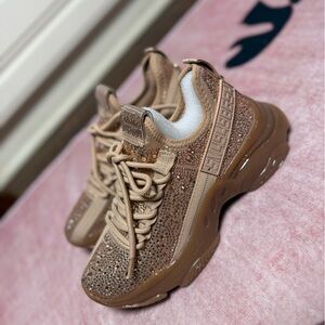 Stylish Tan Sneakers with Rhinestone Detailing